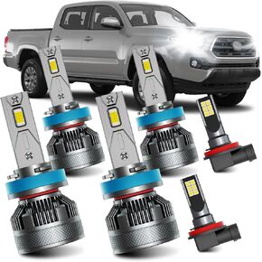 AWALITED Fits for 2016-2023 Toyota Tacoma High Low Beam Fog Lights Bulbs Combo Pack, 6000K White Plug-and-Play Super Bright Bulbs, Pack of 6