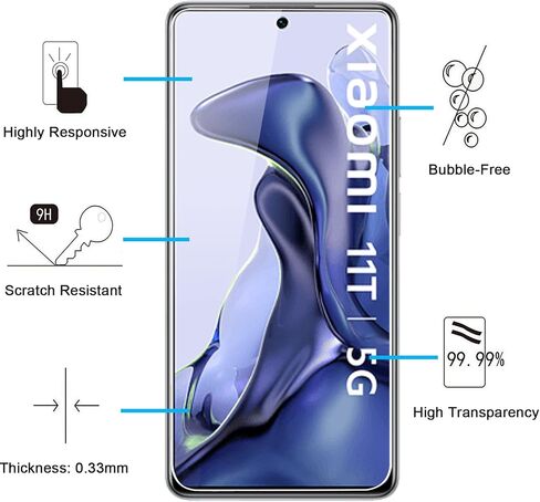 NEW'C [3 Pack Designed for Xiaomi 11T 5G / Xiaomi 11T Pro 5G Screen Protector Tempered Glass, Case Friendly Anti Scratch Bubble Free Ultra Resistant in Saudi Arabia