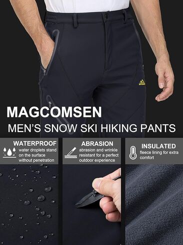 MAGCOMSEN سراويل شتوية رجالية سراويل ثلج مبطنة بالصوف مقاومة للماء 4 جيوب بسحاب سراويل التزلج in Saudi Arabia