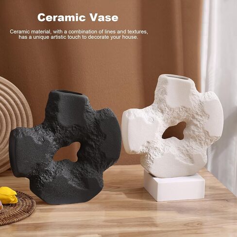 Ceramic Vase 2pcs,Elegant Vase Set,Modern Minimalist Geometric Decorative Vase for Home Office Wedding Party and Gift in Saudi Arabia