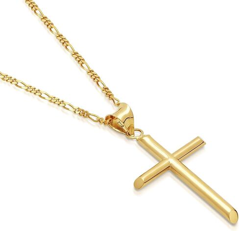 14K Gold Figaro Chain Style Cross Pendant Necklace Solid Clasp For Men,Women,Teens Thin For Charms Choose Length 18", 20" or 22" Miami Cuban Link Diamond Cut in Kuwait