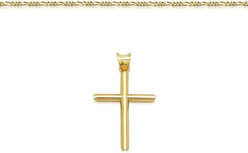 14K Gold Figaro Chain Style Cross Pendant Necklace Solid Clasp For Men,Women,Teens Thin For Charms Choose Length 18", 20" or 22" Miami Cuban Link Diamond Cut in Kuwait