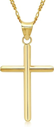 14K Gold Figaro Chain Style Cross Pendant Necklace Solid Clasp For Men,Women,Teens Thin For Charms Choose Length 18", 20" or 22" Miami Cuban Link Diamond Cut in Kuwait