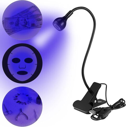 تركيبات إضاءة LED بالأشعة فوق البنفسجية 395 نانومتر كبيرة الحجم مع معقوفة ومشبك مصباح مكتب صغير مشبك محمول معقوفة لعلاج الأظافر في الهواء الطلق، مدخل USB 5 فولت (فضي، قطعة واحدة) in Kuwait