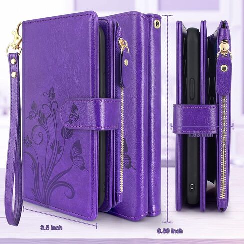 Lacass for Samsung Galaxy Galaxy S23 FE 2023, [12 Card Slots] ID Credit Cash Holder Holder Zipper Pocket Detachable Magnet Leather Wallet Cover with Wrist Strap Lanyard (Black) in Saudi Arabia