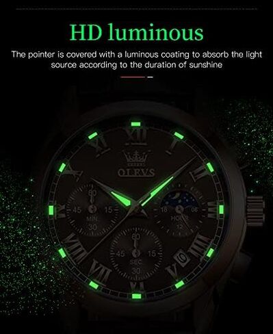 OLEVS Watches for Men Brown Leather Gold Case Analog Quartz Fashion Business Dress Watch Day Date Luminous Waterproof Casual Male Wrist Watches in Kuwait