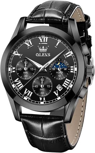 OLEVS Watches for Men Brown Leather Gold Case Analog Quartz Fashion Business Dress Watch Day Date Luminous Waterproof Casual Male Wrist Watches in Kuwait