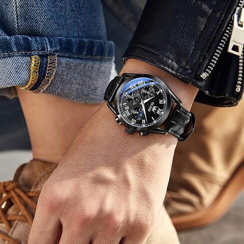 OLEVS Watches for Men Brown Leather Gold Case Analog Quartz Fashion Business Dress Watch Day Date Luminous Waterproof Casual Male Wrist Watches in Kuwait