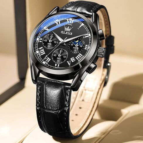 OLEVS Watches for Men Brown Leather Gold Case Analog Quartz Fashion Business Dress Watch Day Date Luminous Waterproof Casual Male Wrist Watches in Kuwait