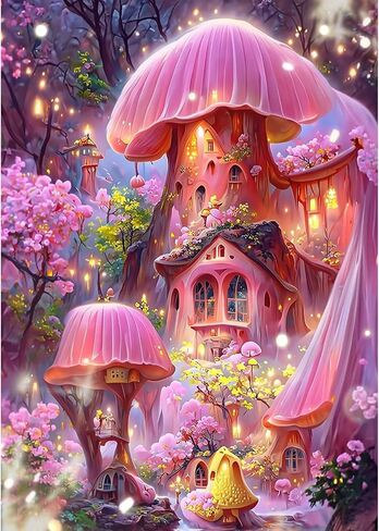 CEOVR 5D Diamond Painting Kits, Mushrooms Diamond Art Kits for Adults, Full Drill Fairy Tale Castle Diamond Painting Kits for Beginner Crystal Picture Art for Home Wall Decor 12x16 inch in Saudi Arabia