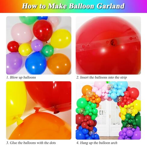 مجموعة قوس قزح بالون إكليل قوس قزح 187 قطعة من RUBFAC، 10 بالونات متنوعة متعددة الألوان مقاس 5/12/18 بوصة وبالونات لاتكس وبالونات قصاصات لتزيين حفلات أعياد الميلاد وحفلات استقبال المولود الجديد وحفلات الزفاف in Kuwait