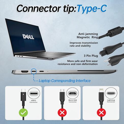 الأصلي 45 واط USB C نوع C التيار المتناوب شاحن الكمبيوتر المحمول لديل XPS 12 13 9350 9360 9365 9370 9380 7390 9310 2 في 1 خط العرض 5175 7370 5285 7275 5290-2in1 AA45NM150 محول سلك التيار الكهربائي in Kuwait