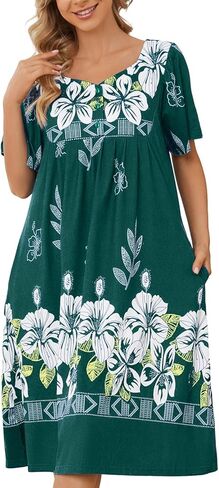 VTUOFC House Dresses for Women with Pockets Mumu Dresses Short Sleeve Moo Moos for Women Nightgown Duster Lounge Dress S-3XL in Saudi Arabia