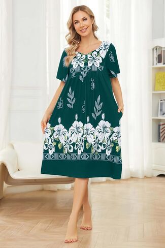 VTUOFC House Dresses for Women with Pockets Mumu Dresses Short Sleeve Moo Moos for Women Nightgown Duster Lounge Dress S-3XL in Saudi Arabia