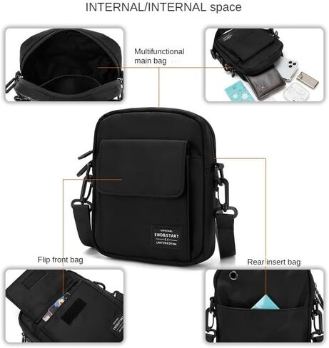 حقيبة ظهر رجالية صغيرة عصرية خفيفة الوزن وبسيطة وحقيبة كتف كاجوال وحقيبة كروس، باللون الأسود in Kuwait