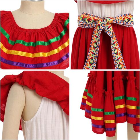 IDOPIP Mexican Dress for Girls Traditional Mexico Cinco de Mayo Fiesta Dress Toddler Rainbow Off Shoulder Folklorico Dresses in Saudi Arabia