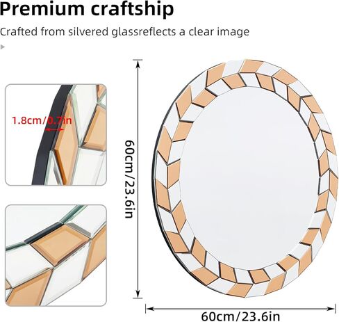 مرآة حائط مستديرة مقاس 60.96 سم: منضدة فضية مزخرفة كبيرة مع حافة إطار وأوراق زيتون زجاجية مشطوفة وخلفية، ديكور فني حديث معكوس لغرفة المعيشة وغرفة النوم in Kuwait