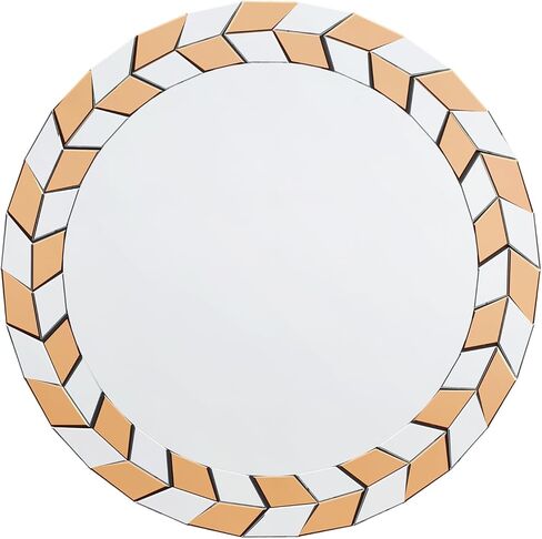 مرآة حائط مستديرة مقاس 60.96 سم: منضدة فضية مزخرفة كبيرة مع حافة إطار وأوراق زيتون زجاجية مشطوفة وخلفية، ديكور فني حديث معكوس لغرفة المعيشة وغرفة النوم in Kuwait