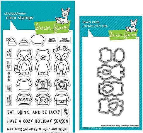 Lawn Fawn Ugly and Bright 4"x6" Clear Stamp Set, Coordinating Dies, Bundle of 2 Items (LF2947, LF2948) in Saudi Arabia