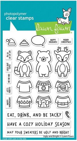 Lawn Fawn Ugly and Bright 4"x6" Clear Stamp Set, Coordinating Dies, Bundle of 2 Items (LF2947, LF2948) in Saudi Arabia