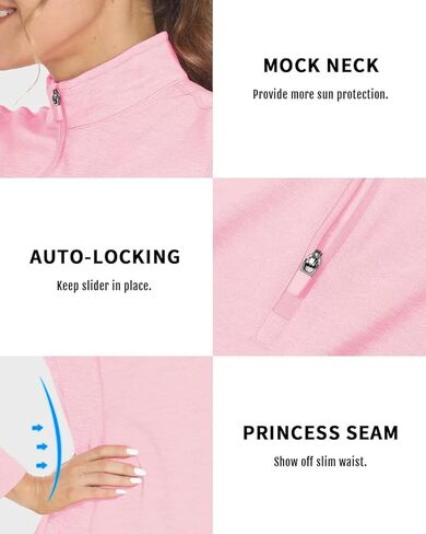 Boladeci قمصان نسائية طويلة الأكمام ربع سحاب بلوفر UPF 50+ حماية من الشمس قمصان غولف طفح الحرس الأشعة فوق البنفسجية SPF القمم in Kuwait