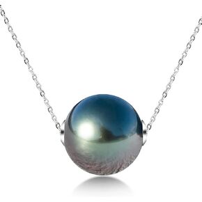 9-14MM Genuine Tahitian Black Pearl Necklace, AAA Quality Handpicked Nature Tahitian Black Pearls, 18K Solid White Gold Pendant, 40+2+3mm Adjustable 14K Gold or Sterling Silver Chain