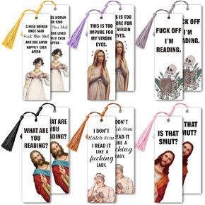 12Pcs Funny Jesus Bookmarks for Reading - Peeking Jesus is That Smut Book Marks for Women Men Unique Reading Reader Gift Cute Bookmarks with Tassel Christmas Bookish Gifts for Book Lovers Friends