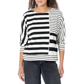Women's Mixed Stripe Dolman Sleeve Knit Top