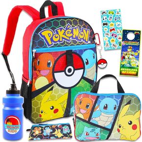 Pokemon Backpack for Boys - Bundle with 16" Pokemon Backpack, Utility Case, Pencil Holder, Water Bottle, Stickers, More | Pokemon Backpack Set for Kids, Boys, Girls