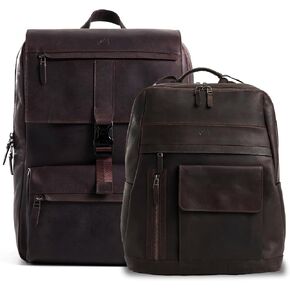 VELEZ Dark Brown Top Grain Leather Backpack + Laptop Bag For Men
