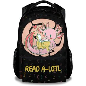 Boys Axolotl Backpack for School - 16 Inches Black Backpacks for Teens Age 10-12 - Cute Breathable Bookbag for Middle School