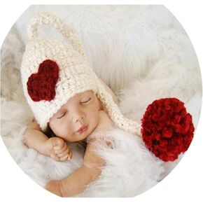 Newborn Photography Props Boy Outfits Beanie Hat Baby Girl Photo Props Crochet Red Heart Cap Costume for Photoshoot