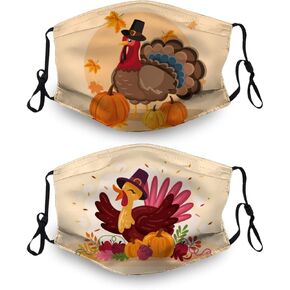 Funny Thanksgiving Turkey Face Mask, Washable Bandanas Reusable Mask with Filter Pocket for Women Men