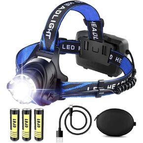 LED Rechargeable Headlamp Flashlight Super Bright Hardhat Headlamps for 15 Hours Long Working Time, USB Head Lamp, for Power Outage, Fishing, Camping, Hunting