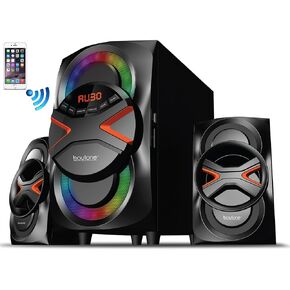 Boytone BT-326F, 2.1 Bluetooth Powerful Home Theater Speaker System, with FM Radio, SD USB Ports, Digital Playback, 40 Watts, Disco Lights, Full Function Remote Control, for Smartphone, Tablet., Black