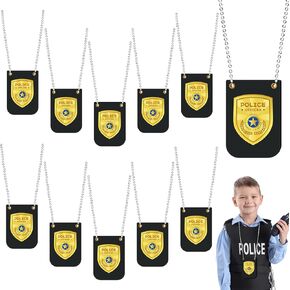 12 Pcs Pretend Play Police Officer Badges Detective Sheriff Cop Fbi Fake Badge Prop with Chain Police Party Accessories Halloween Dress up