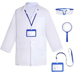 Doctor Scientist Costume Kids Lab Coat and Goggles Children Dress Up Kit with ID Card Magnifying Glass for Halloween