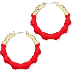 Bamboo Hoop Earrings for Women Hip Hop Bamboo Earrings Personalized Woman Hollow Bamboo Hoop Earrings Statement Bamboo Earrings Fashion Jewelry Gift