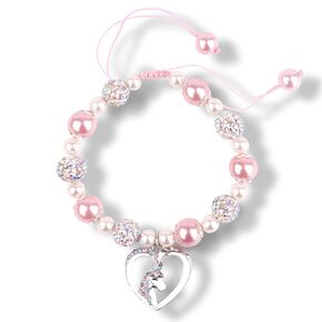 Unicorn Bracelet Unicorn Pearl and Rhinestone Balls Bracelet Colorful Unicorn Girls Beaded Bracelet for Girls Birthday Graduation Gifts with Card and Box (Style A)