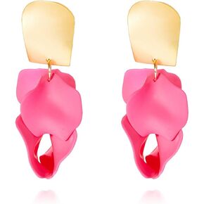 RCHENGYANUIMA Boho Chic Exaggerated Gold Metal Acrylic Rose Flower Petal Dangle Drop Earrings for Women Girls Lady Jewelry Gift