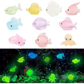 Luminous Aquarium Decorations, 10pcs Colorful Glowing Fish Aquarium Decoration Resin Tiny Fish Ornament Decorations for Aquarium Fish Tank DIY Home Decor