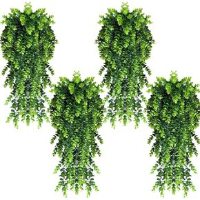 4 Pack Artificial Eucalyptus Leaf Rattan Fake Hanging Plant Faux Greenary Vine Outdoor UV Resistant Plastic Plants for Wedding Party Home Decor