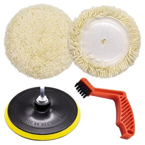 3Pcs 8" Wool Buffer Pad and 7" Hook and Loop Flexible Edge Polishing Backing Pad with Foam Buffing Pad Conditioning Brush for Compound Cutting Polishing and Automotive Car Detailing
