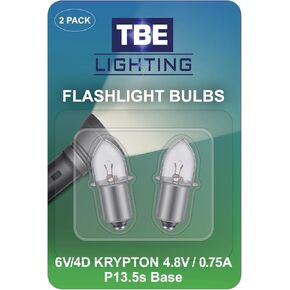 6 Volt / 4D 4.8 Volt, 0.75A Bayonet Base P13.5 Krypton Flashlight Bulbs, Pack of 2 Energy efficient Flashlight Krypton Bulbs to fit a Standard 4D Torches