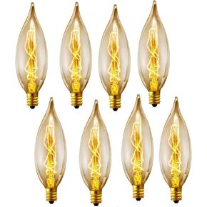 E12 Edison Vintage Equivalent energy Incandescent Chandelier 40W 110-130V, 280 Lumen Bent Flame Tip Bulb with Candelabra Base Home Light Fixtures Decorative, Dimmable 8-Pack