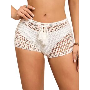 SHENHE Women's Crochet Coverups Hollow out Tie Waist See Through Boho Shorts