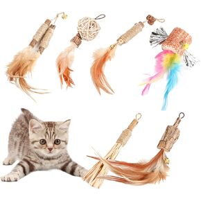 Cat Feather Toys Refills Cat Wand Replacement 6Pcs,Cat Teaser Wand Refills with Feather and Silvervine Sticks for Indoor Cat Chew Toy,Interactive Cat Wand Toy Refills