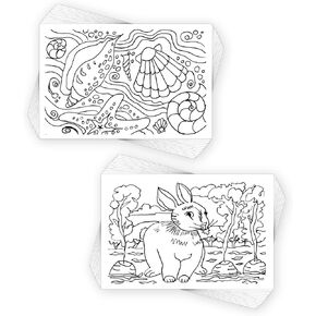 COLORpockit 4x6 postcard Coloring Book Deck Pack Bundle with Artsy Animals and Seaside Scenes. Refills for COLORpockit complete portable coloring kit. Contains two 12-card coloring decks.