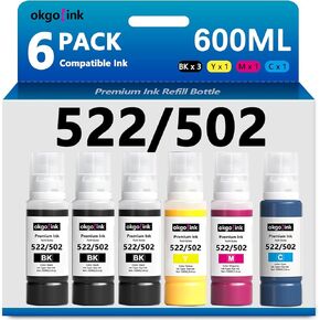 522 Ink Refill Bottles ET-2800 ET-4800 ET-2400 ET-2803 T522 Ink (20.3 Fl Oz) Replacement for epson Ecotank ET-2720 ET-2840 ET-4700 ET4800 ET-4810 Eco Tank Printer (6 Pack, 600ml) Black Color