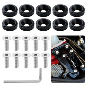 10Pcs/Set Bumper Fender Washers Engine Dress Up Kit, Engine Bay Dress Up Bolts Fasteners Aluminum Bumper Fender Washer Kit(Black)